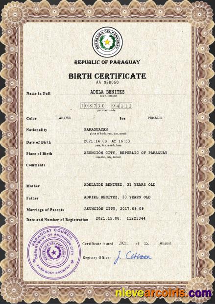 Paraguay vital record birth certificate